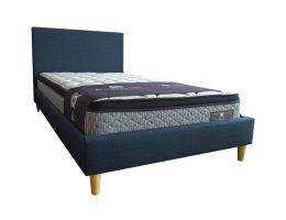 Rio Upholstered Kids Bed with Wooden Legs - Navy