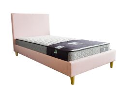 Rio Upholstered Kids Bed With Wooden Legs - Pink