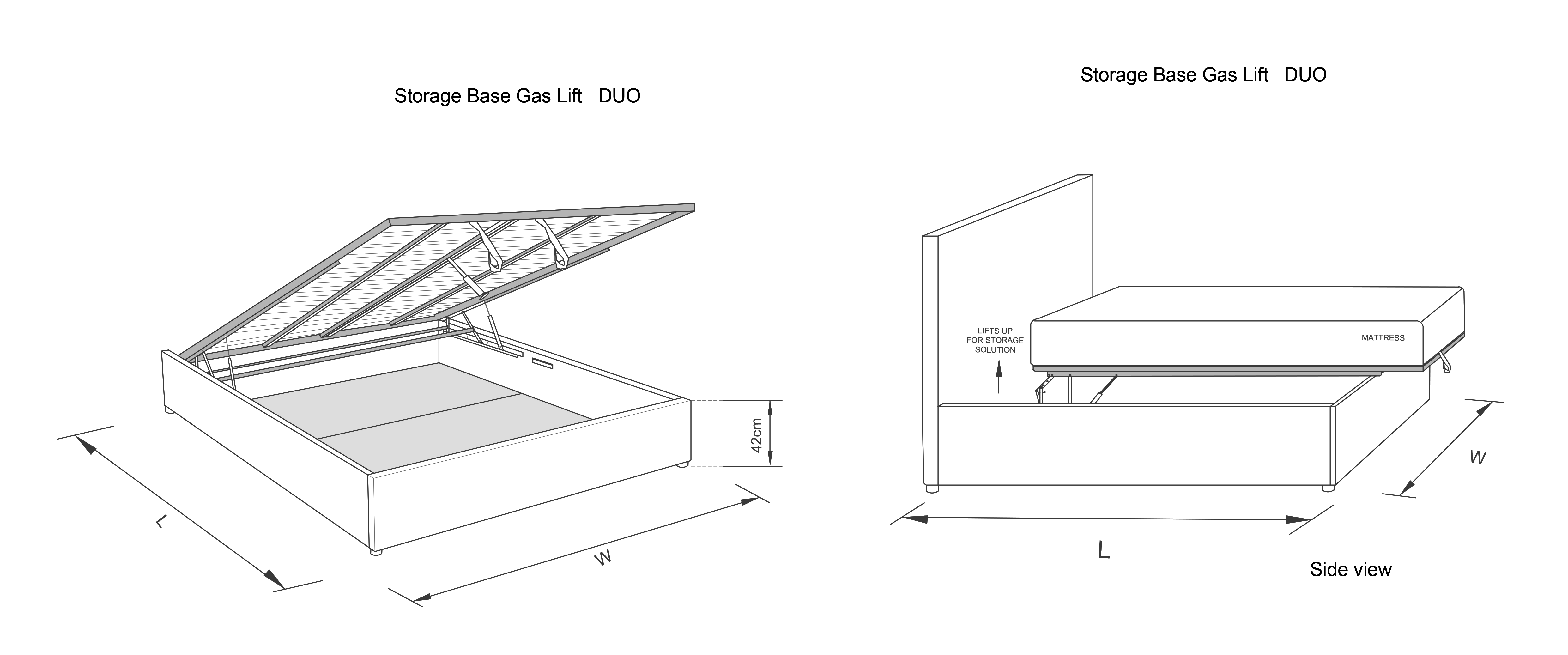 Upholstered gas lift dual bed base - Australian made